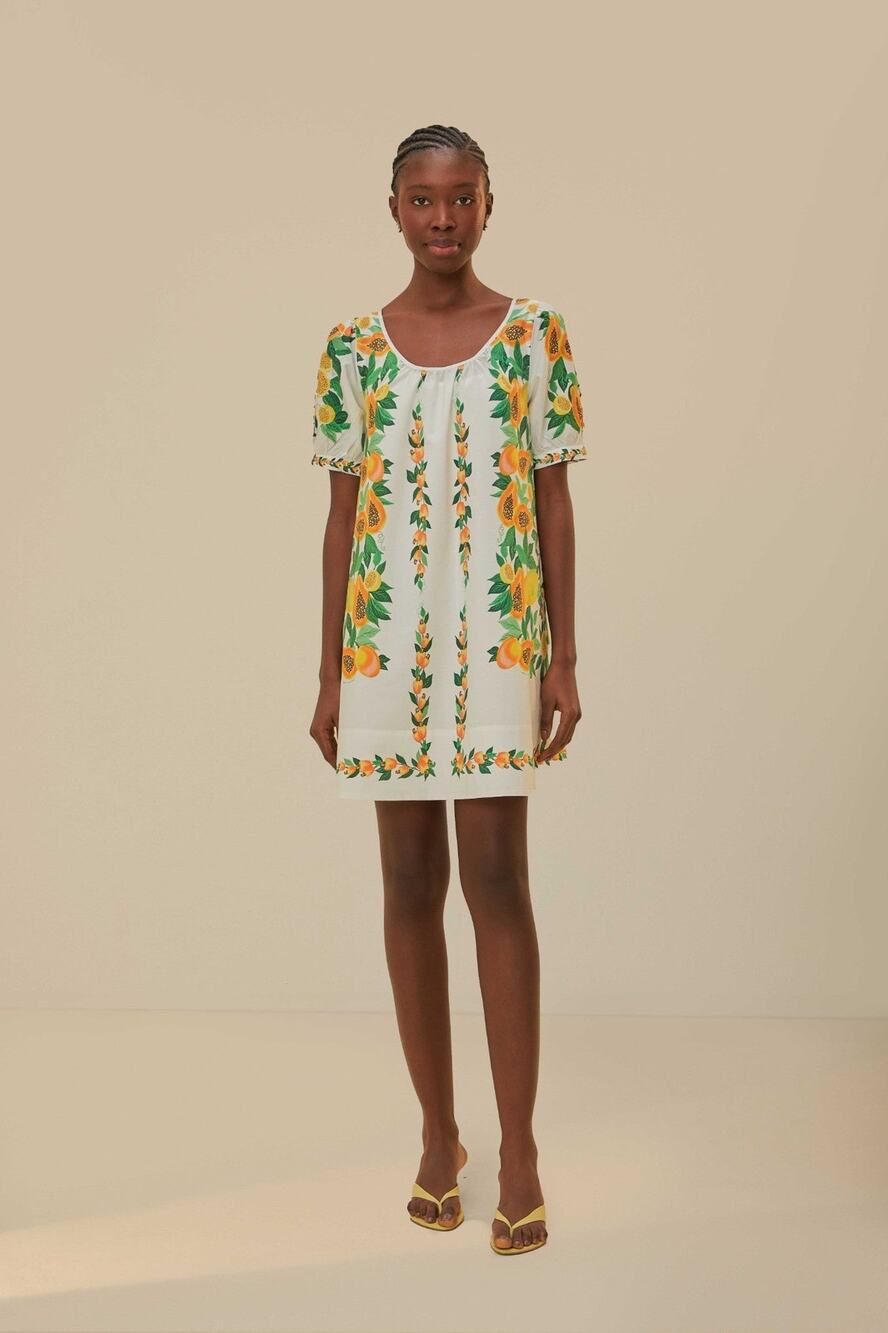 Farm Rio Papaya Salad Scarf Short Sleeves Mini Dress - S